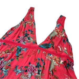 Johnny Was Coral-Red Floral V-Neck Maxi Dress